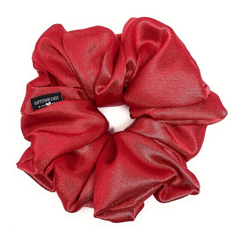 IUPTOWN CHIC Jumbo Oversized XL Satin Scrunchies for Women Girls Frizz Prevention Sleep Hair Holder Large Elastic Ties Band for Ponytail Bun Hair Ties for Breakage Prevention Red