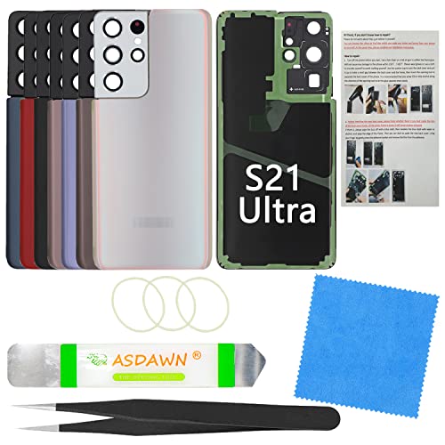 ASDAWN Galaxy S21 Ultra Back Glass Replacement Cover with Pre-Installed Camera Lens+ Tools for Samsung Galaxy S21 Ultra 5G SM-G998 All Carriers (Phantom Silver) - Image 1