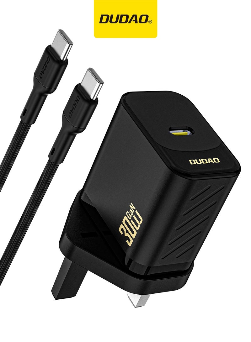 DUDAO 30W GaN Fast Charger, Power Adapter with USB-C to USB-C Cable, PD Wall Charger with 9-Layer Safety Protection, Low-Heat Smart Temperature Control, Compatible with iPhone, Samsung, Huawei, Xiaomi & More - Image 1