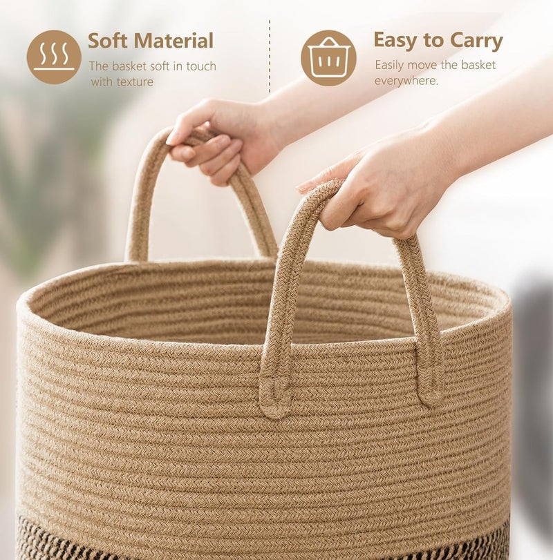 Fohome Laundry Hamper Basket, 58L Tall Woven Rope Baby Nursery Hamper with Handles, Foldable Laundry Basket for Blanket Storage, Clothes, Decorative Storage Basket (B) - Image 4