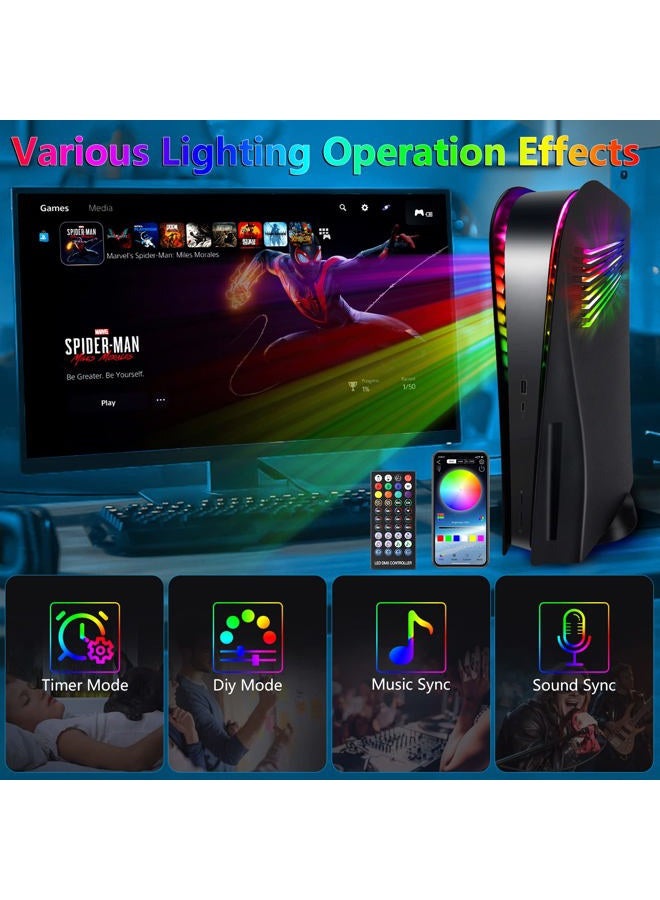 SIKEMAY PS5 Console Plates with Vent and RGB LED Light Strip, Accessories 400+ Effects LED Light Ring Console Cover for Playstation 5, PS5 Side Plates Hard Shockproof Anti-Scratch Shell - Image 4