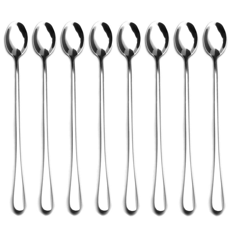 FIVOENDAR 9inch Long Handle Stirring Spoon Ice Tea Coffee Spoon Stainless Steel Cocktail Mixing Spoons Set of 8