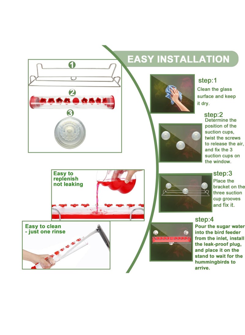 Window Hummingbird Feeder for Outdoors Strong Suction Cup Hummingbird Feeder for Window with 8 Feeding Ports Hummingbird Feeder Window Mount Ant and Bee Proof Easy to Clean and Refill