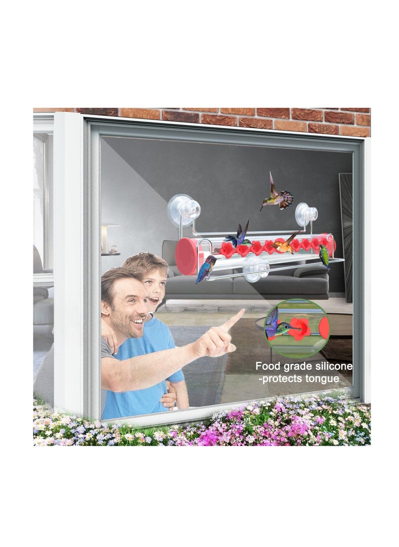 Window Hummingbird Feeder for Outdoors Strong Suction Cup Hummingbird Feeder for Window with 8 Feeding Ports Hummingbird Feeder Window Mount Ant and Bee Proof Easy to Clean and Refill
