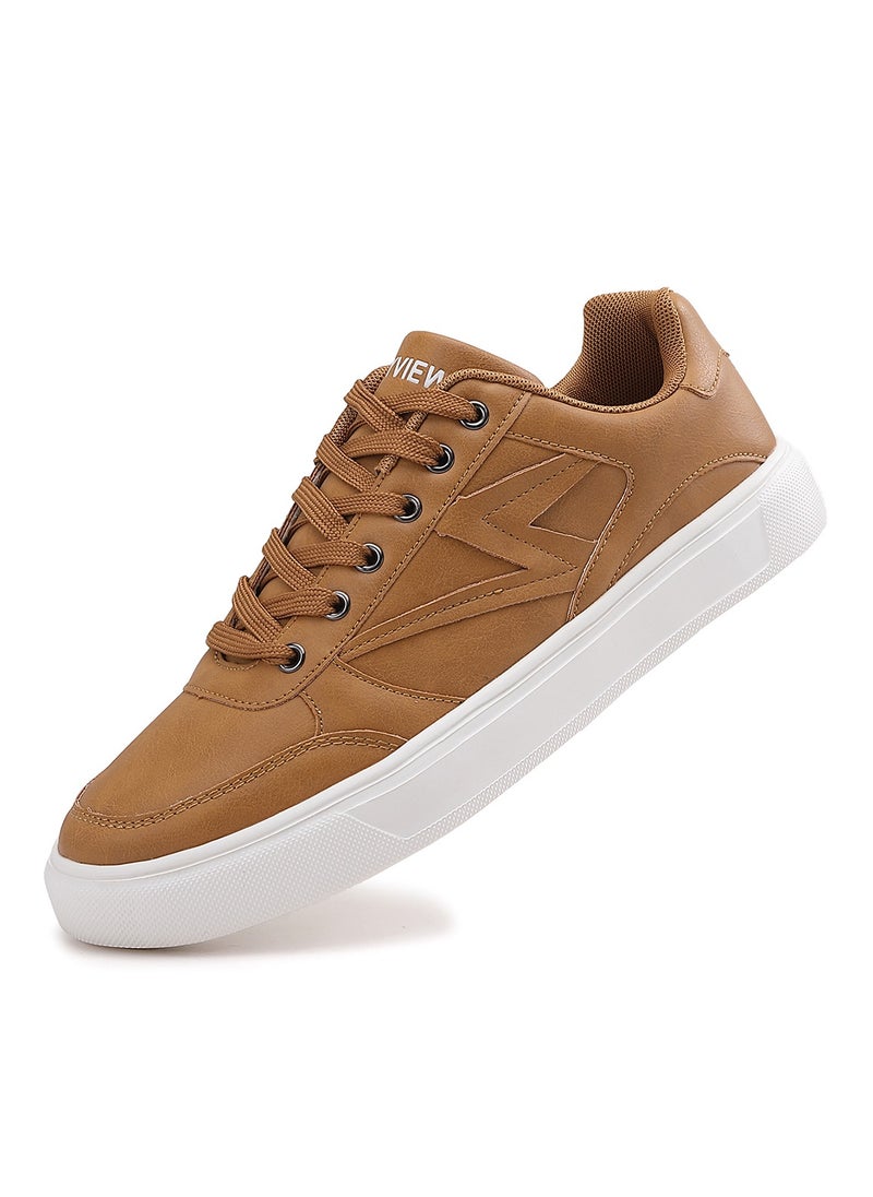 Sky View - Athlesiure Men's Classic Low Top Shoes Fashion Sneaker with Soft Insole Causal Dress Shoes for Men Comfortable Walking Skate Shoes Brown - Image 1