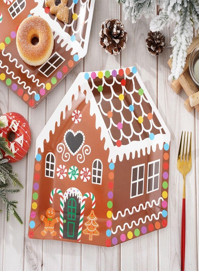 Whaline 25Pcs Christmas Paper Plates Gingerbread House Shaped Dinner Plates Colorful Xmas Disposable Plates for Winter Holiday Party Supplies Table Decor, 10.2 x 10.2 in - Image 3