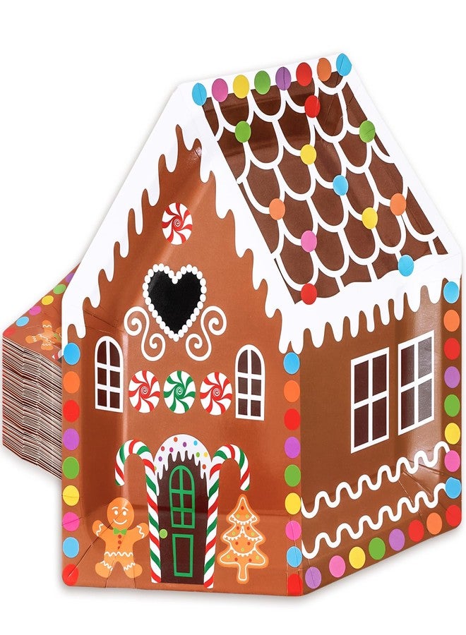 Whaline 25Pcs Christmas Paper Plates Gingerbread House Shaped Dinner Plates Colorful Xmas Disposable Plates for Winter Holiday Party Supplies Table Decor, 10.2 x 10.2 in - Image 1