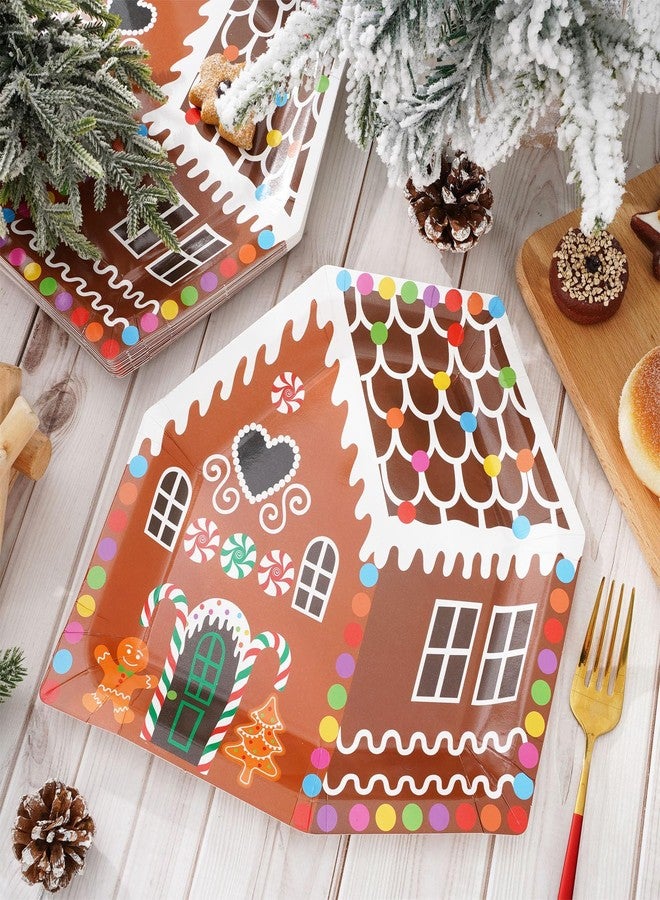 Whaline 25Pcs Christmas Paper Plates Gingerbread House Shaped Dinner Plates Colorful Xmas Disposable Plates for Winter Holiday Party Supplies Table Decor, 10.2 x 10.2 in - Image 5