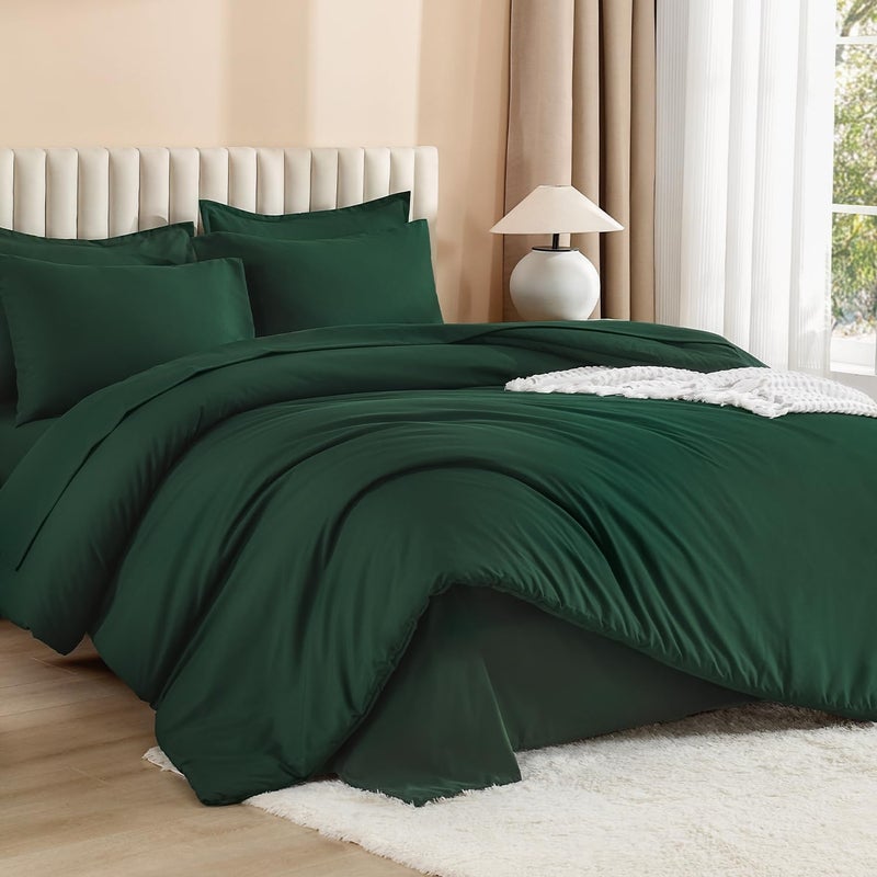 Litanika King Size Comforter Set Dark Emerald Green - 7 Pieces Bed in a Bag King Bedding Comforter Sets, Solid Lightweight Bed Set with Comforter, Sheets, Pillowcases & Shams - Image 1