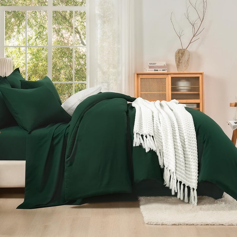 Litanika King Size Comforter Set Dark Emerald Green - 7 Pieces Bed in a Bag King Bedding Comforter Sets, Solid Lightweight Bed Set with Comforter, Sheets, Pillowcases & Shams - Image 5