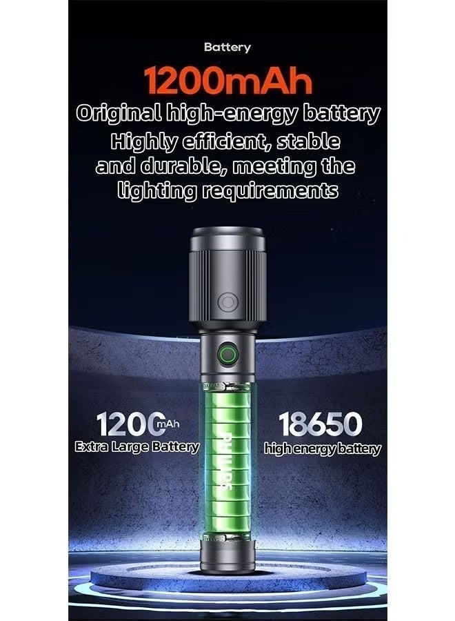 Philips Flashlight Waterproof Body Aluminum Alloy LED Rechargeable Flashlight with Strong Light, Long Battery Life, Zoom, Outdoor and Home Lighting Emergency Ligh - Image 5