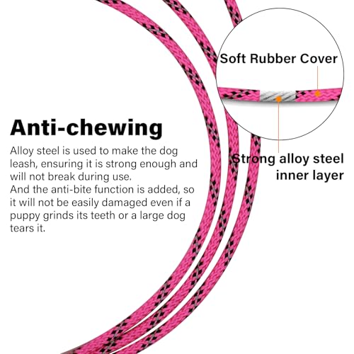 ZHOMA 4/5/6 FT Chew Proof Dog Leashes with Comfortable Handle, Steel Cable Lead for Control Large or Medium Dogs Walk and Train, Heavy Duty with Rotate Clasp and Double Buckle - Image 2