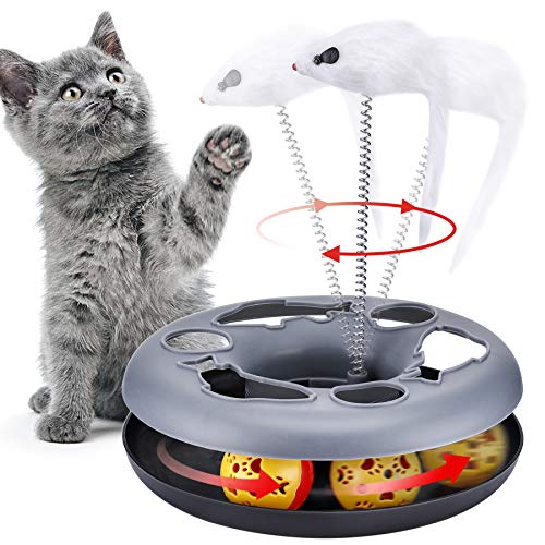 Pawzone Cat Toys Cat Toys for Indoor CatsInteractive Kitten Toys Roller Tracks with Catnip Spring Pet Toy with Exercise Balls Teaser Mouse Soft Grey - Image 1
