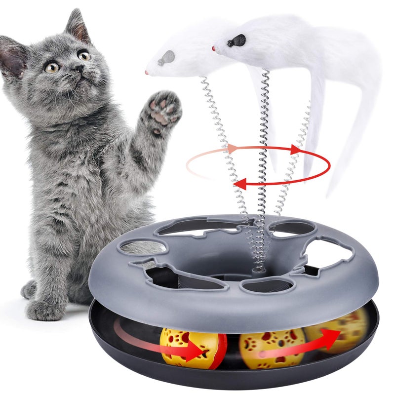 Pawzone Cat Toys Cat Toys for Indoor CatsInteractive Kitten Toys Roller Tracks with Catnip Spring Pet Toy with Exercise Balls Teaser Mouse Soft Grey - Image 2