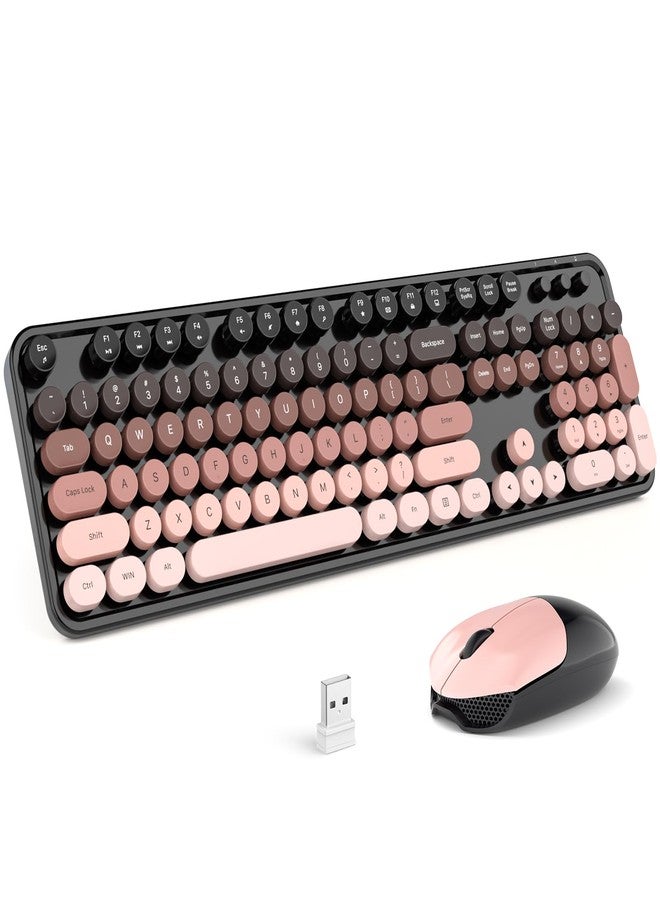 MOFII Wireless Keyboard and Mouse Combo, Retro Typewriter Keyboard with Colorful Round Keycaps, 2.4GHz USB Plug Play Connection for PC Laptop Windows XP/7/8/10 (Berry Pink) - Image 1