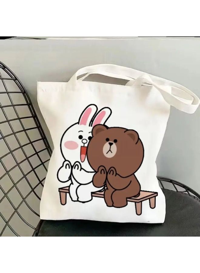 Lovable Bear Student Canvas Bag Ins Small Crowd Large Capacity High-value Out-of-home Shoulder Tutsbag Couples-Specifications:Standard-Color:11 Ordinary Model-*no Zipper*durable*/ - Image 1