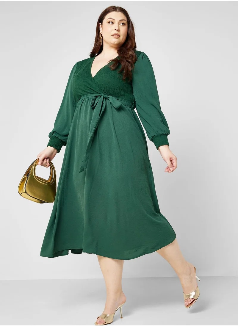 Ella Plus Smock Detail Tie Waist Dress
