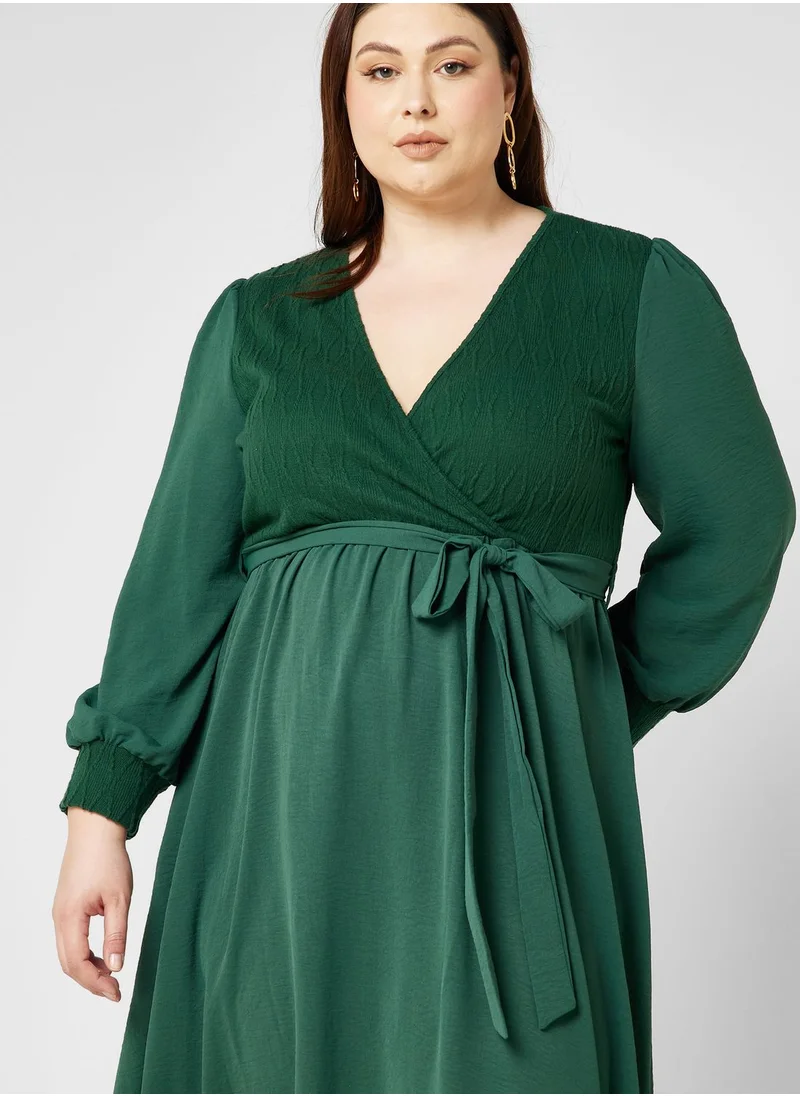 Ella Plus Smock Detail Tie Waist Dress