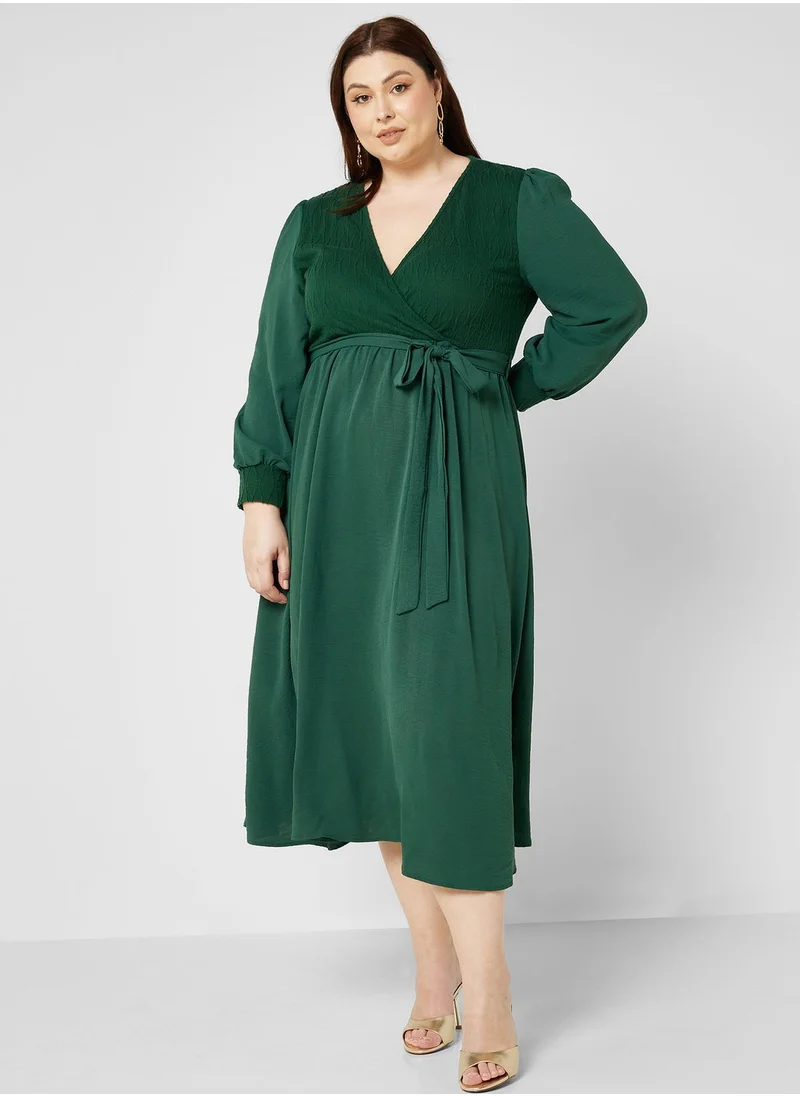 Ella Plus Smock Detail Tie Waist Dress