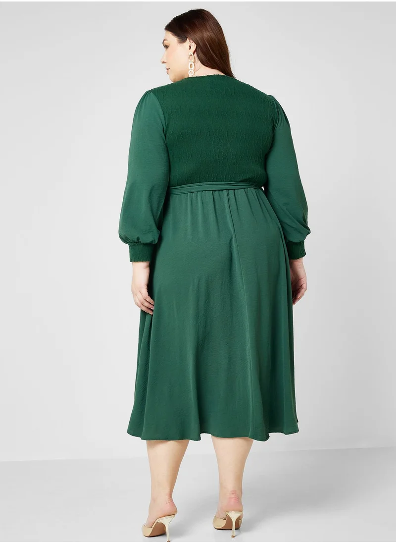 Ella Plus Smock Detail Tie Waist Dress