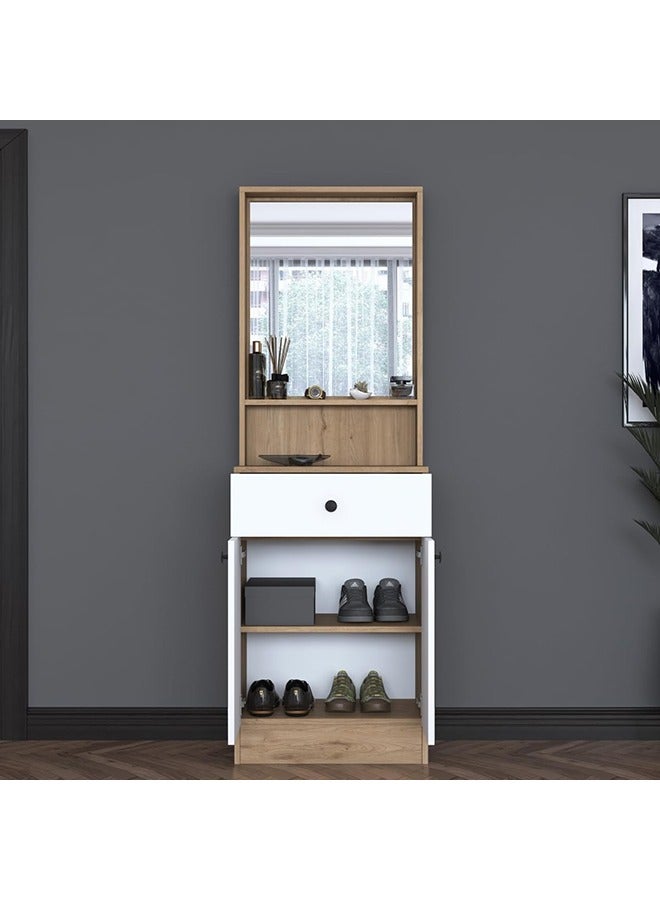 Home Canvas Elegance Modern Hallway Organizer with Mirror, Shelves, and Storage Cabinet (White and Walnut) - Image 1