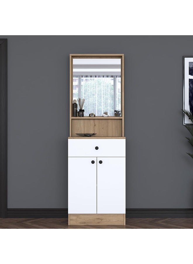 Home Canvas Elegance Modern Hallway Organizer with Mirror, Shelves, and Storage Cabinet (White and Walnut) - Image 2