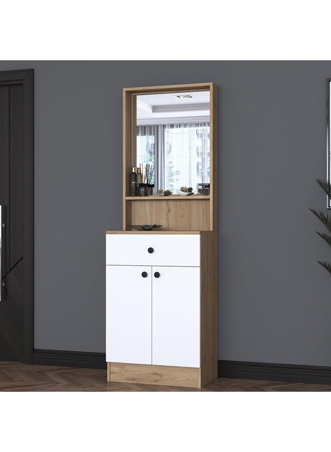 Home Canvas Elegance Modern Hallway Organizer with Mirror, Shelves, and Storage Cabinet (White and Walnut) - Image 3
