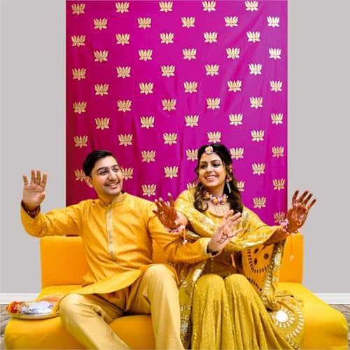 Party Baazaar Pink Backdrop Cloth for Decoration | Puja Background Decoration Cloth | Traditional Backdrop (Pack of 1, Multicolor, Size: 8x5 Feet) - Image 3