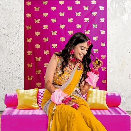 Party Baazaar Pink Backdrop Cloth for Decoration | Puja Background Decoration Cloth | Traditional Backdrop (Pack of 1, Multicolor, Size: 8x5 Feet) - Image 4