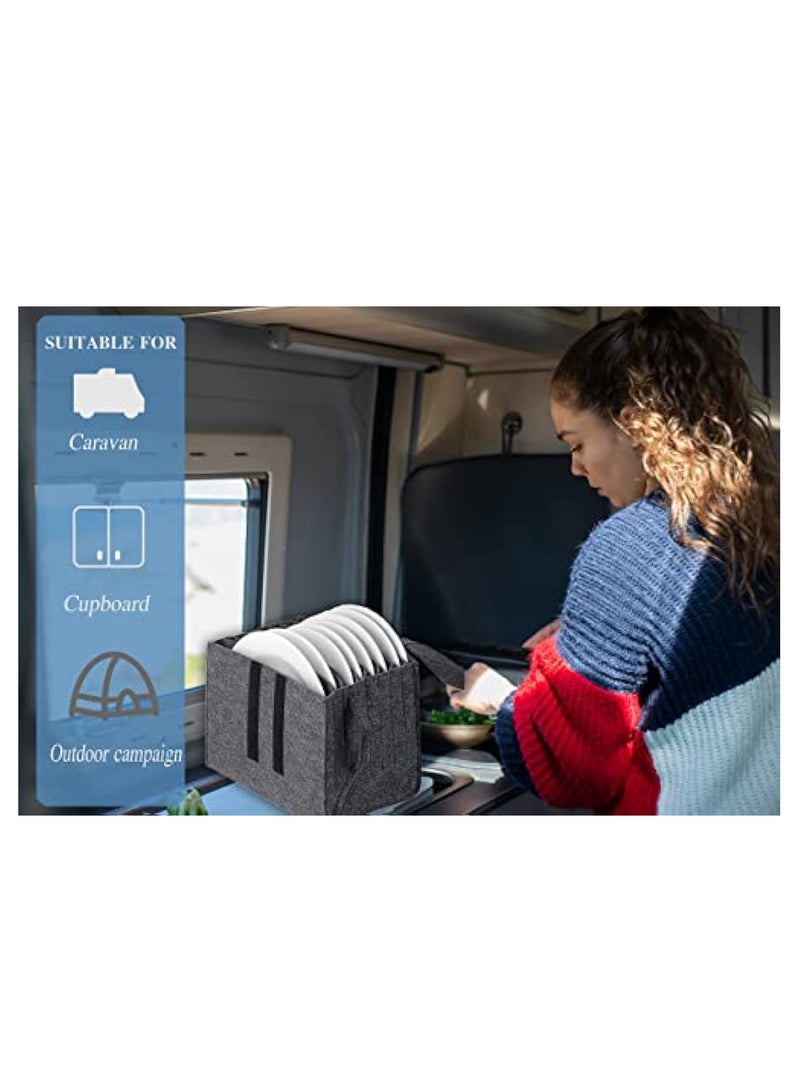 KASTWAVE Felt Plate Storage Containers for Caravan, Food Storage Container Lid Organizer, Camping Dish Holder Bag for 8 Plates, Camping Tableware Storage Felt Bag, Motorhome Cupboard Storage Kitchen Accessorie - Image 2