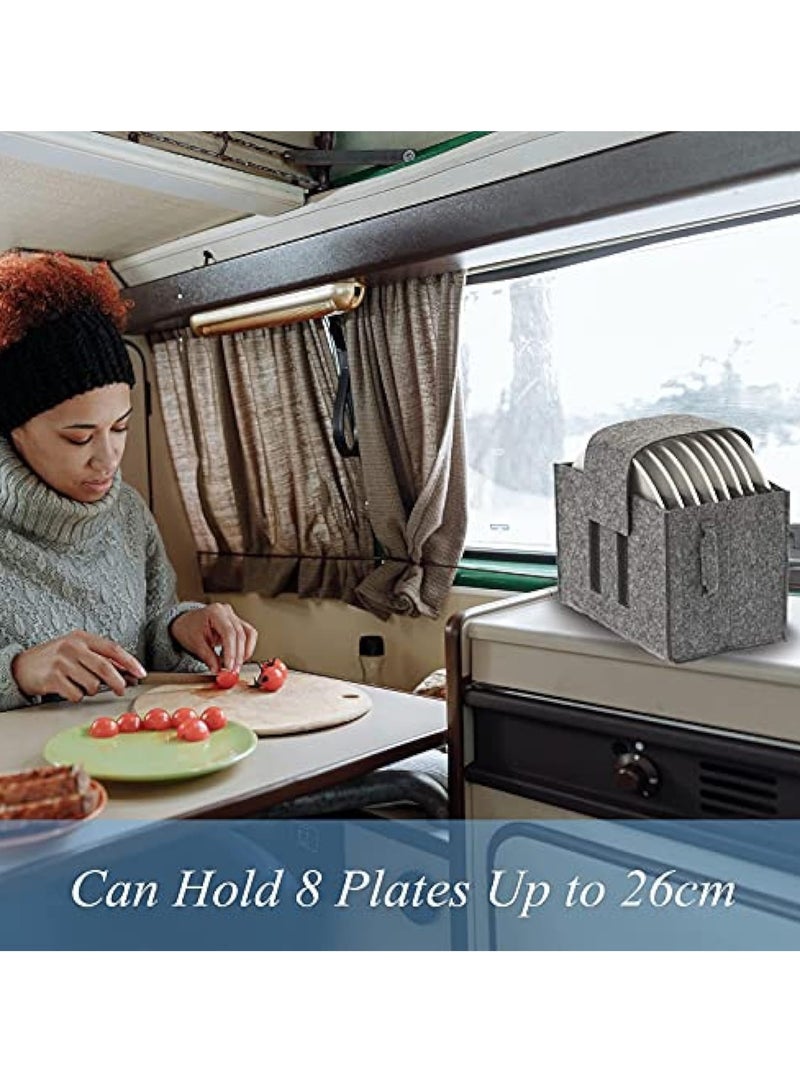 KASTWAVE Felt Plate Storage Containers for Caravan, Food Storage Container Lid Organizer, Camping Dish Holder Bag for 8 Plates, Camping Tableware Storage Felt Bag, Motorhome Cupboard Storage Kitchen Accessorie - Image 3