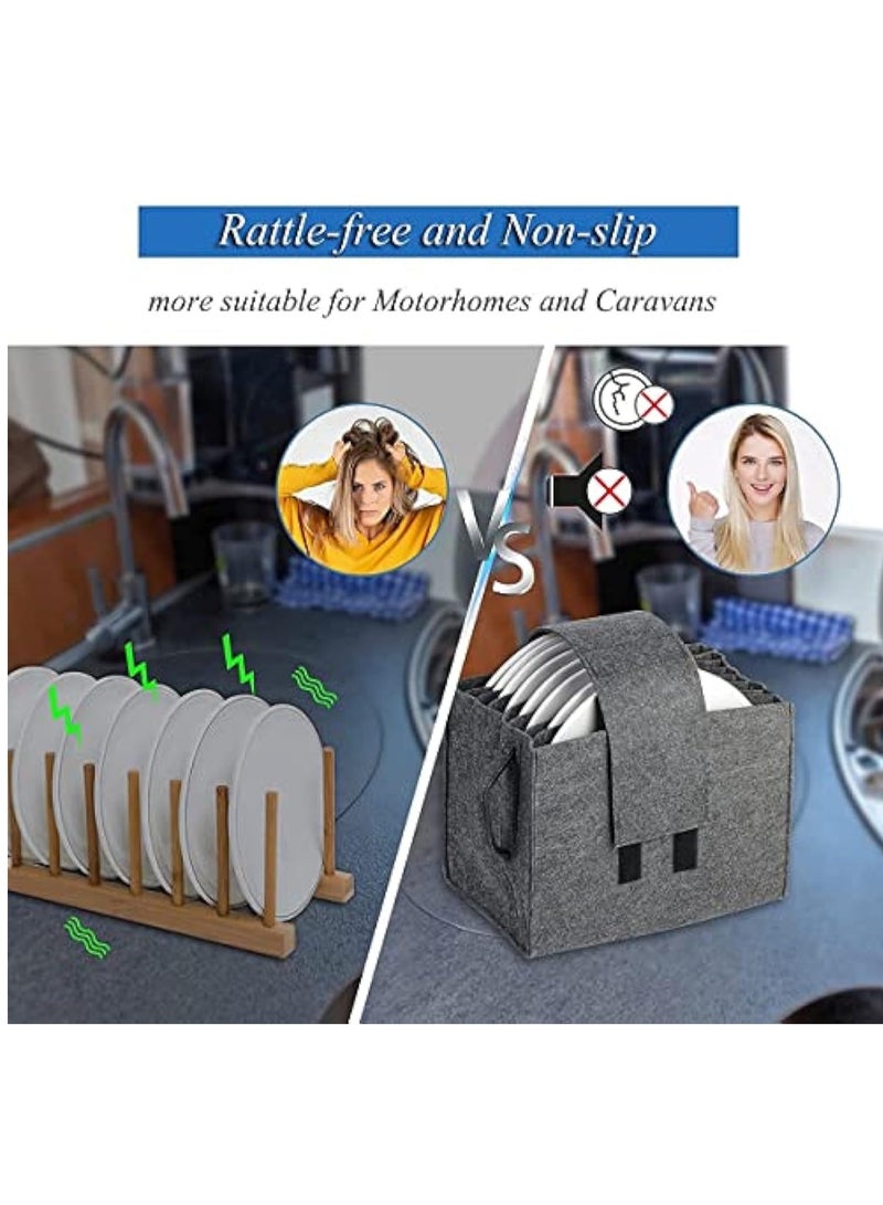 KASTWAVE Felt Plate Storage Containers for Caravan, Food Storage Container Lid Organizer, Camping Dish Holder Bag for 8 Plates, Camping Tableware Storage Felt Bag, Motorhome Cupboard Storage Kitchen Accessorie - Image 4