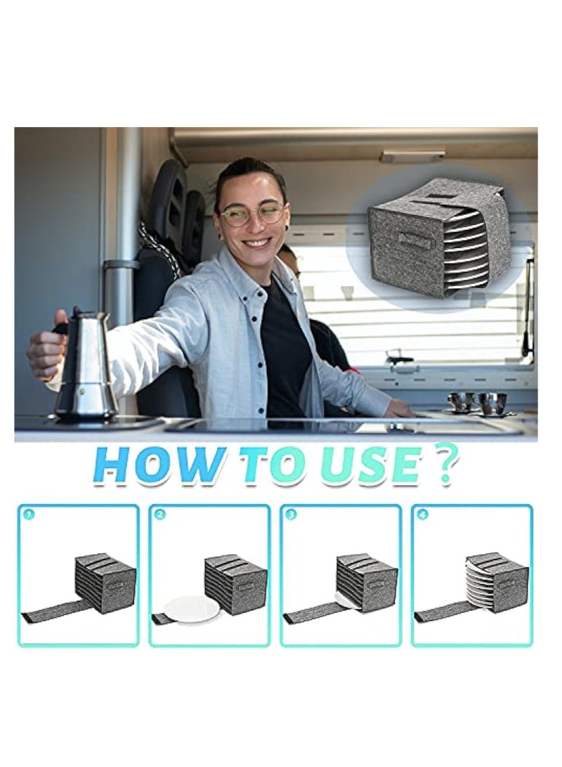 KASTWAVE Felt Plate Storage Containers for Caravan, Food Storage Container Lid Organizer, Camping Dish Holder Bag for 8 Plates, Camping Tableware Storage Felt Bag, Motorhome Cupboard Storage Kitchen Accessorie - Image 5