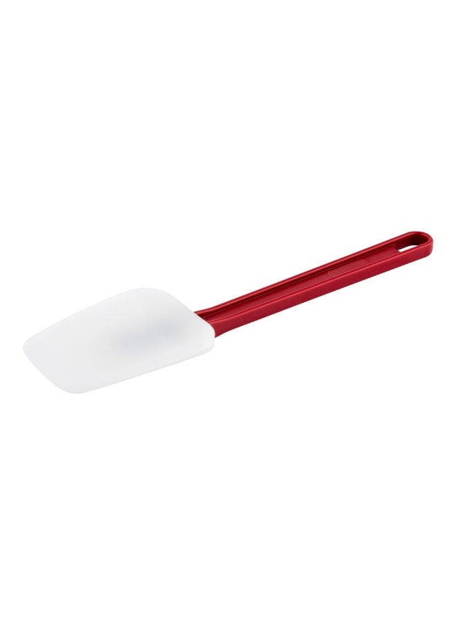 Restaurantware Met Lux 10 Inch High-Heat Spatula, 1 Spoon-Shaped Heat-Resistant Spatula - Dishwasher-Safe, Hanging Hole, Red And White Silicone Scraper Spatula, For Cooking, Baking, And Mixing,  - Image 1