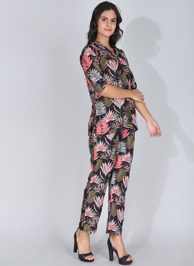 FIMS طقم تونك وبنطلون بالازو مزخرف بالورود للنساء - Image 3