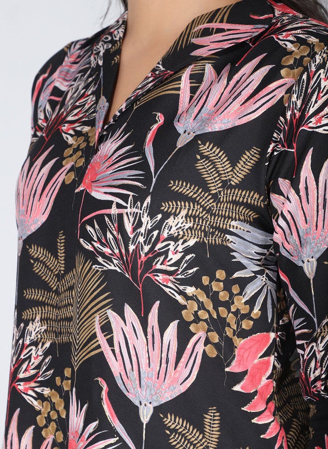 FIMS طقم تونك وبنطلون بالازو مزخرف بالورود للنساء - Image 2