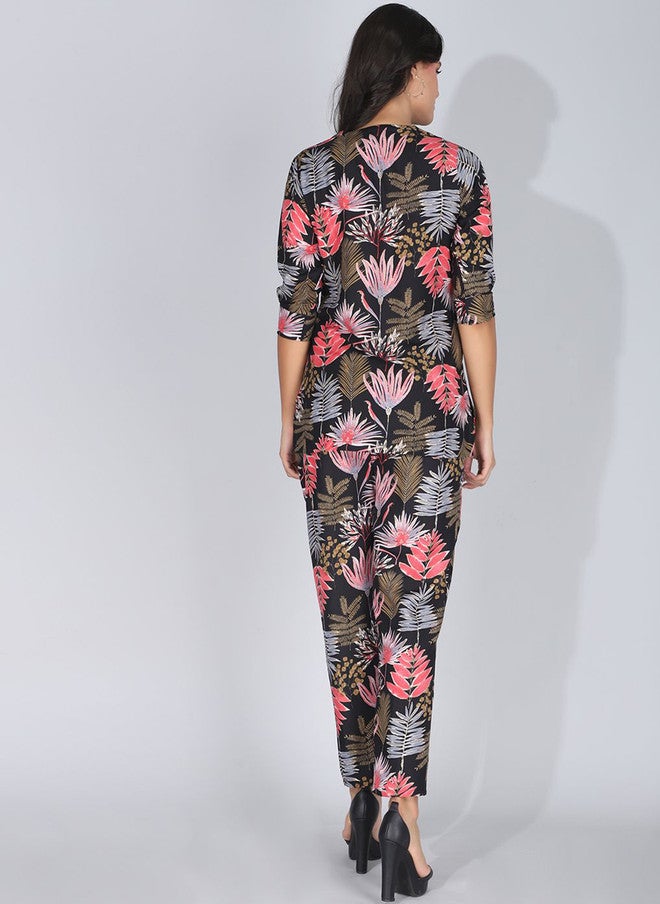 FIMS طقم تونك وبنطلون بالازو مزخرف بالورود للنساء - Image 4