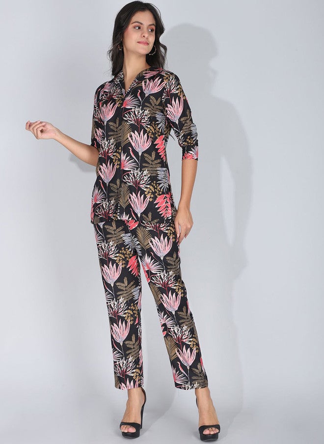 FIMS طقم تونك وبنطلون بالازو مزخرف بالورود للنساء - Image 1