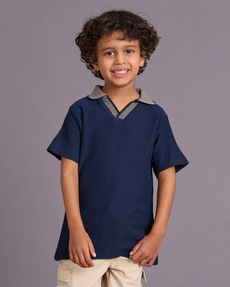 Redtag Boys Navy Embellished Polo T-Shirt