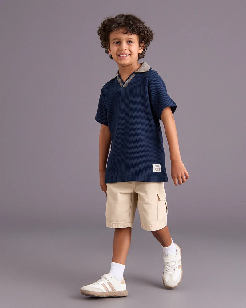 Redtag Boys Navy Embellished Polo T-Shirt