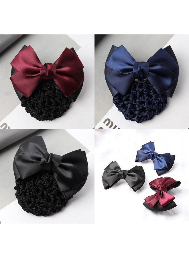 TXIN 6 Pieces Women Hair Snood Net Bowknot Decor Barrette Elastic Mesh Hair Bun Cover Satin Bow Crochet Hairnet Professional Hair Clip Hairpin for Women Girls Working Styling Accessories, 3 Colors - Image 3
