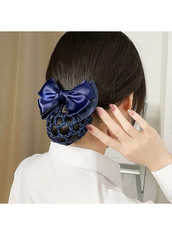 TXIN 6 Pieces Women Hair Snood Net Bowknot Decor Barrette Elastic Mesh Hair Bun Cover Satin Bow Crochet Hairnet Professional Hair Clip Hairpin for Women Girls Working Styling Accessories, 3 Colors - Image 4