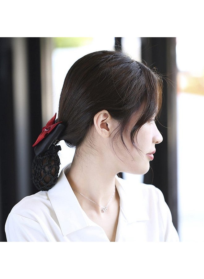 TXIN 6 Pieces Women Hair Snood Net Bowknot Decor Barrette Elastic Mesh Hair Bun Cover Satin Bow Crochet Hairnet Professional Hair Clip Hairpin for Women Girls Working Styling Accessories, 3 Colors - Image 5