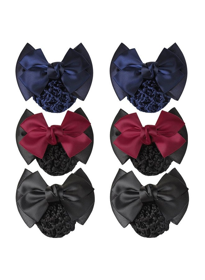 TXIN 6 Pieces Women Hair Snood Net Bowknot Decor Barrette Elastic Mesh Hair Bun Cover Satin Bow Crochet Hairnet Professional Hair Clip Hairpin for Women Girls Working Styling Accessories, 3 Colors - Image 1