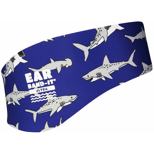 Ear Band-It Earvolution Ear Band-It Ultra Swimming Headband for Kids/Adults - Invented by Ear, Nose, and Throat Doctor - Anti-Slip Grip Neoprene for Protection - Putty Buddies Sold Separately - Medium, Sharks - Image 1