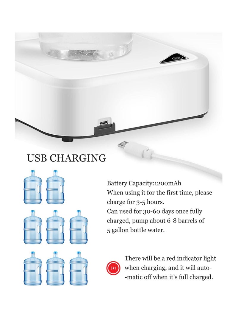 Y&D Water Dispenser Pump, Countertop Portable Electric Bottle Pump for 5 Gallon & Universal Bottles USB Rechargeable Home Office Outdoor (White)  - Image 3