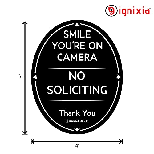Ignixia No soliciting sign for house smile you are on camera sign digital printed oval shape with adhesive no soliciting Thank You Sign 4 X 5 Inches (Pack of 01) (2) - Image 3