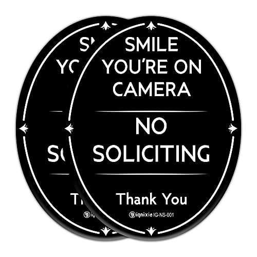 Ignixia No soliciting sign for house smile you are on camera sign digital printed oval shape with adhesive no soliciting Thank You Sign 4 X 5 Inches (Pack of 01) (2) - Image 1