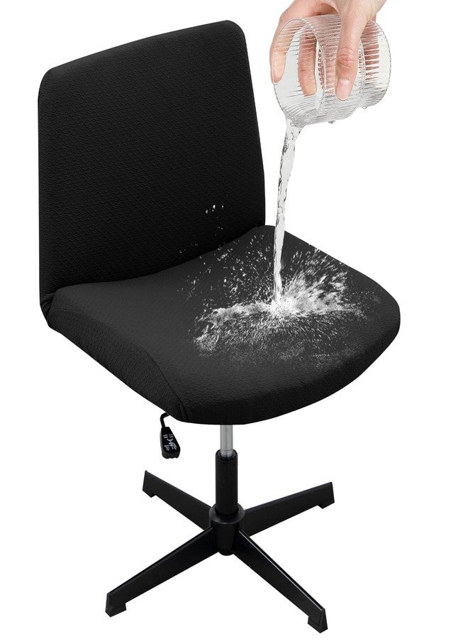 MIFXIN Armless Office Desk Chair Cover Stretch Waterproof Jacquard Wide Seat Mid Back Accent Chair Slipcover Criss Cross Chair Modern Vanity Chair Protector Cover (Black) - Image 1