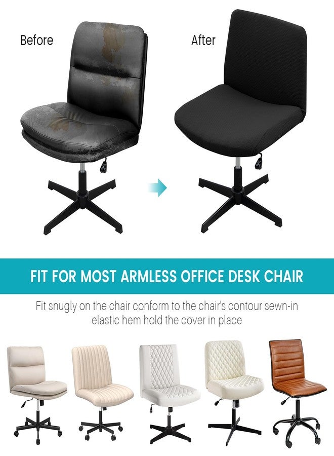 MIFXIN Armless Office Desk Chair Cover Stretch Waterproof Jacquard Wide Seat Mid Back Accent Chair Slipcover Criss Cross Chair Modern Vanity Chair Protector Cover (Black) - Image 3